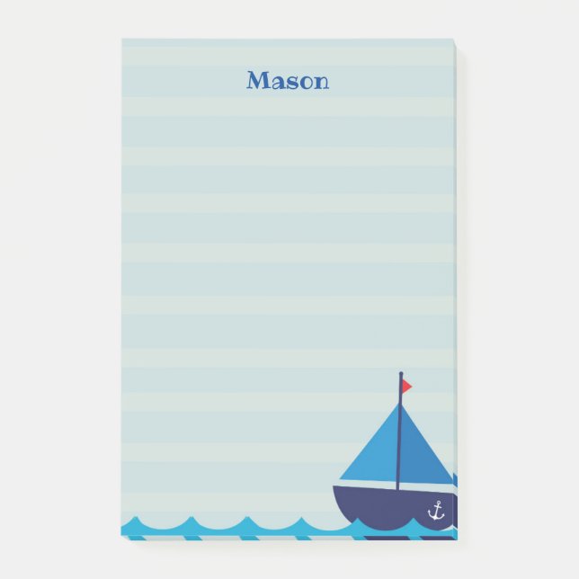 Blue Sail Boat Post it Notes Stationery (Front)