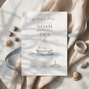 Blue Sailboat Birthday Coastal Nautical Invitation