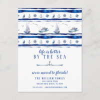 Blue Sailboat Boating Moving Announcement Postcard