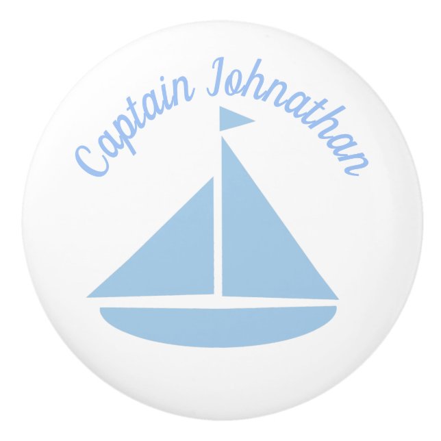 Blue Sailboat Nautical Custom Ceramic Knob (Front)