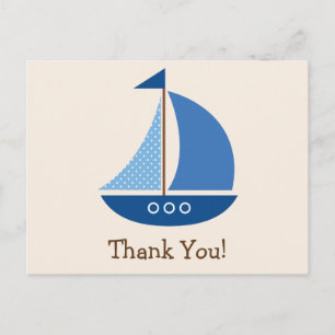 Blue Sailboat, Nautical; Thank You Postcard