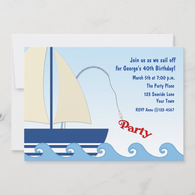Blue Sailboat, Nautical Theme Invitation (Front)