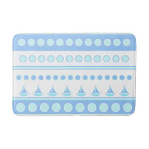 Blue Sailboats and Circles Rows Bath Mat