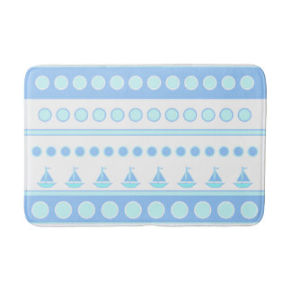 Blue Sailboats and Circles Rows Bath Mat
