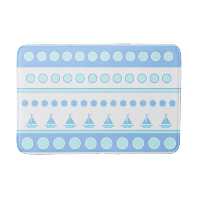 Blue Sailboats and Circles Rows Bath Mat (Front)