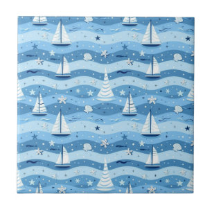 Blue Sailboats Nautical Tile
