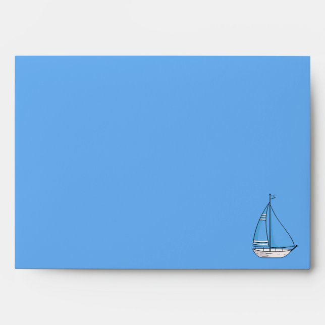 Blue Sailing Boat Return Addressed Invitation Envelope (Front)