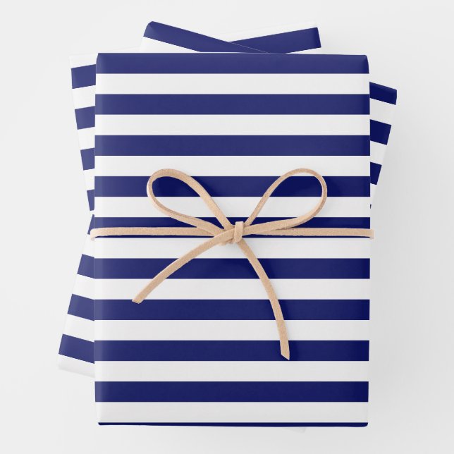Blue Sailor Stripe (large scale) Wrapping Paper Sheet (In situ)