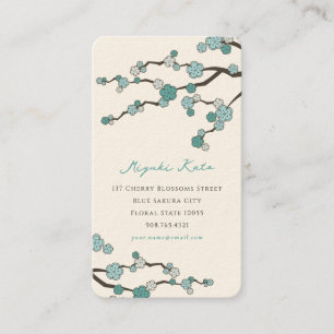 Blue Sakura Oriental Zen Chinese Cherry Blossoms Business Card
