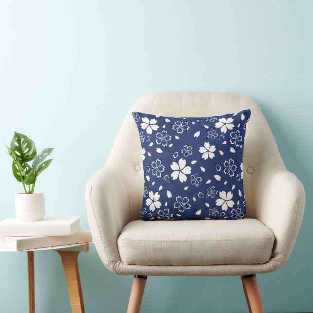 Blue Sakura Pattern Cushion (Chair)