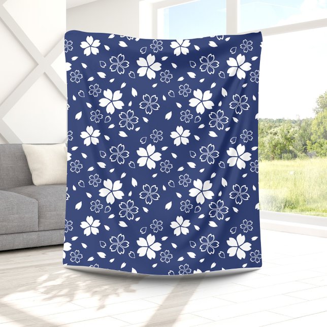 Blue Sakura Pattern Fleece Blanket (Creator Uploaded)