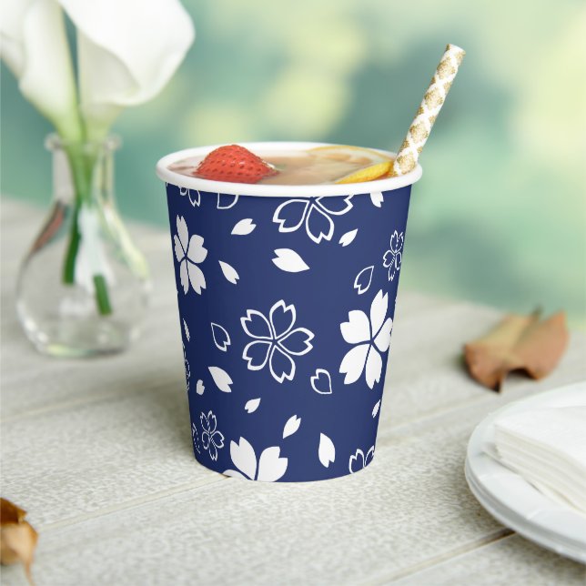 Blue Sakura Pattern Paper Cups (Insitu)