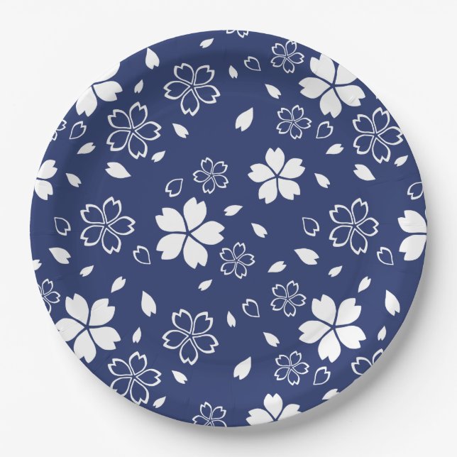 Blue Sakura Pattern Paper Plate (Front)