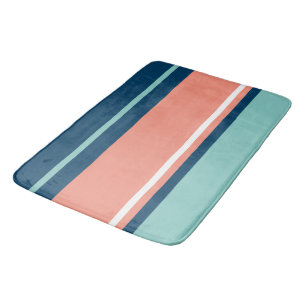 Blue, Salmon and Turquoise Stripes  Bath Mat