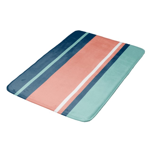 Blue, Salmon and Turquoise Stripes  Bath Mat (Angled)