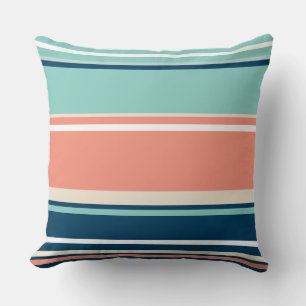 Blue, Salmon and Turquoise Stripes  Cushion