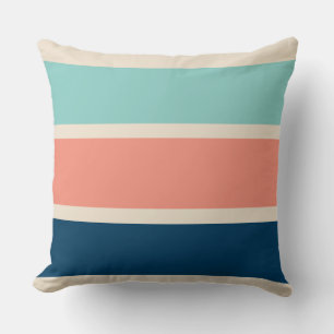 Blue, Salmon and Turquoise Stripes Cushion