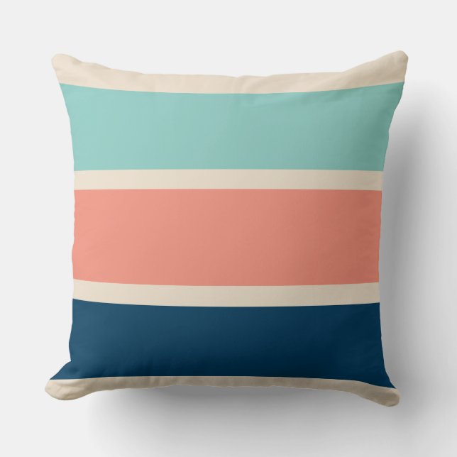 Blue, Salmon and Turquoise Stripes Cushion (Front)