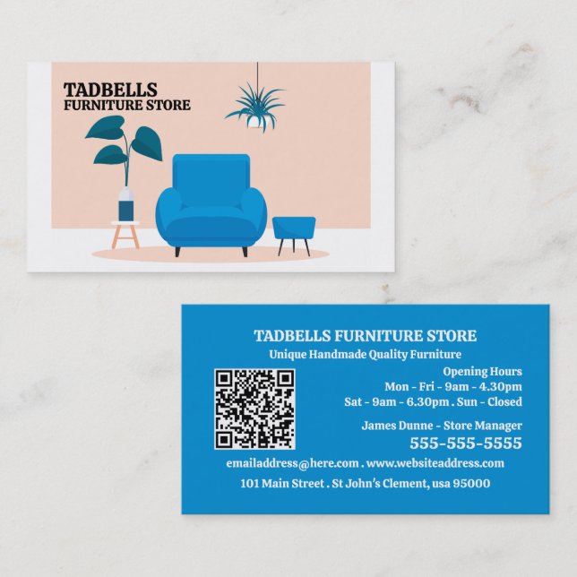 Blue Salon - Furniture Store Sales Business Card (Front/Back)