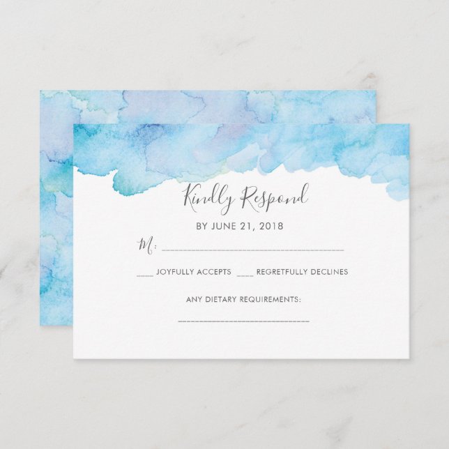 Blue salty sea breeze Watercolor RSVP cards (Front/Back)