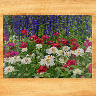 Blue Salvia and Zinnia Garden Floral Cutting Board