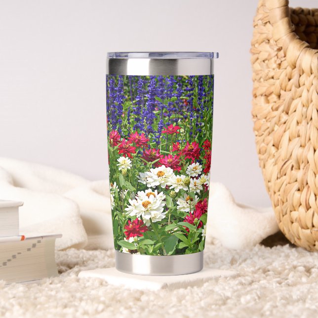Blue Salvia and Zinnias Floral Insulated Tumbler (Living Room)