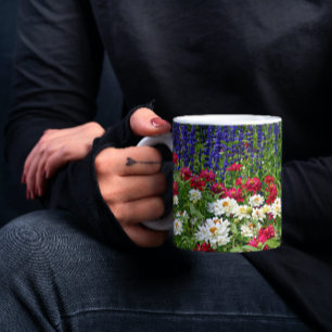 Blue Salvia and Zinnias Floral Mug