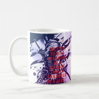Blue Samurai & Cherry Blossom Ink Art Motivational Coffee Mug
