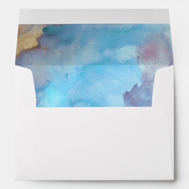 Blue & Sand Abstract Beach Matching Watercolor Envelope (Back (Bottom))