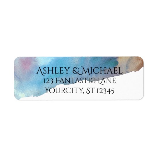 Blue & Sand Abstract Beach Watercolor Return Address Label