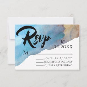 Blue & Sand Abstract Beach Watercolor RSVP Card