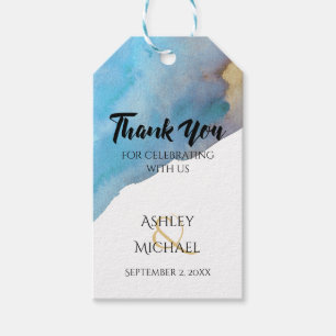 Blue & Sand Abstract Beach Watercolor Thank You 2 Gift Tags