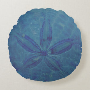 Blue Sand Dollar Nautical Coastal  Round Cushion