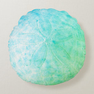 Blue Sand Dollar Nautical Coastal  Round Pillow