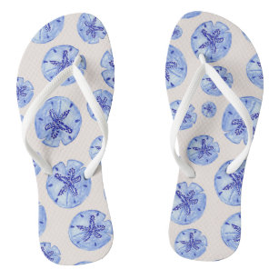 Blue sand dollar pattern flip flops