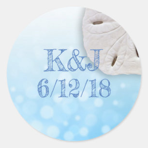 Blue Sand Dollar Seaside Wedding Stickers