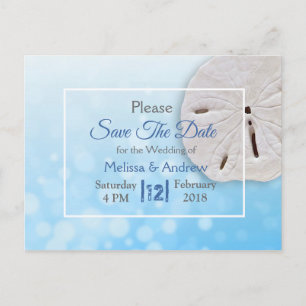 Blue Sand Dollar Themed Wedding Save the Date Announcement Postcard