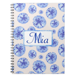 Blue sand dollar watercolor-custom monogram-name  notebook