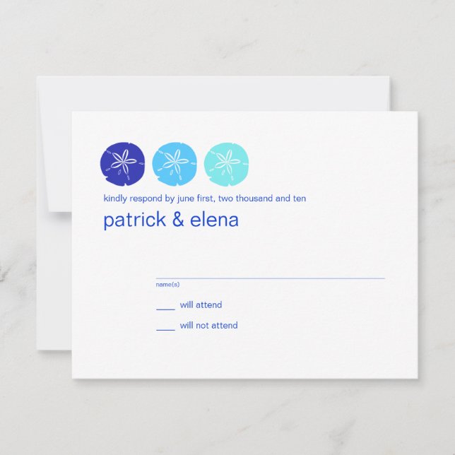 Blue Sand Dollar Wedding RSVP card (Front)
