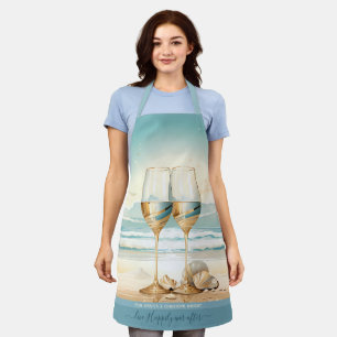 Blue sand faux golden Champaigne glass custom text Apron