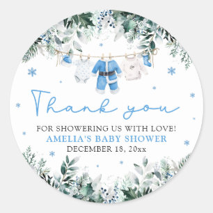 Blue Santa Baby Clothesline Christmas Baby Shower Classic Round Sticker