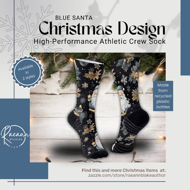 Blue Santa Christmas Design Athletic Crew Socks (Creator Uploaded)