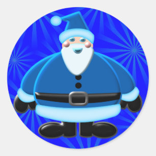 Blue Santa Christmas Design Classic Round Sticker