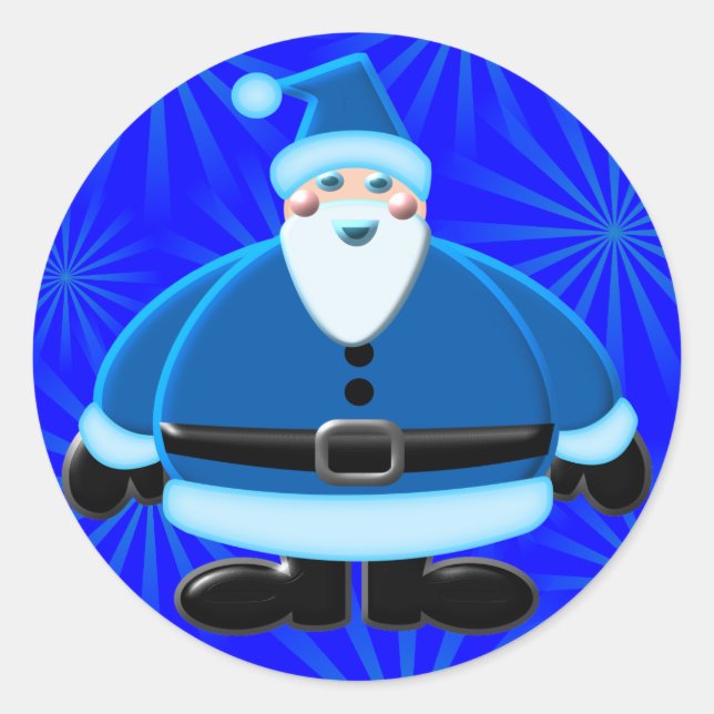 Blue Santa Christmas Design Classic Round Sticker (Front)