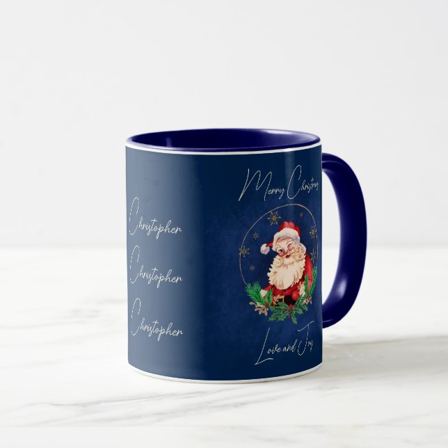 Blue Santa Claus Elegant Vintage Claus Christmas Mug (Front Right)