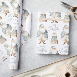Blue Santa Claus Merry Christmas Wrapping Paper