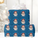 Blue Santa Claus Personalised Kids Christmas Wrapping Paper<br><div class="desc">Customise this nostalgic from Santa Claus blue wrapping paper with your own personalised text with your kids name in white script. This beautiful old fashioned drawing of Santa's red hat and white beard are the perfect holiday stickers for your children's presents under the tree on Christmas day.</div>