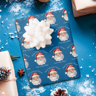 Blue Santa Claus Personalised Kids Christmas Wrapping Paper Sheet