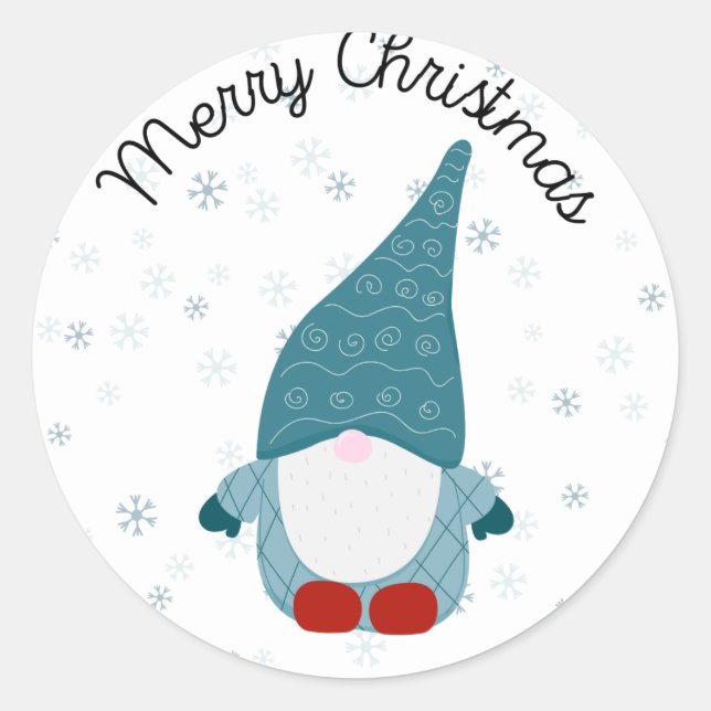 Blue Santa Gnome Classic Round Sticker (Front)