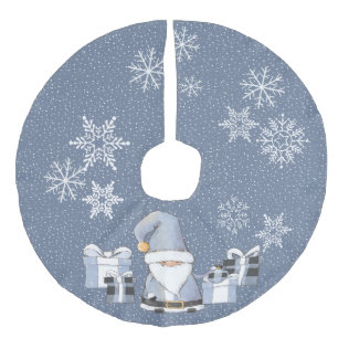 Blue Santa Gnome with Gifts Faux Linen Tree Skirt